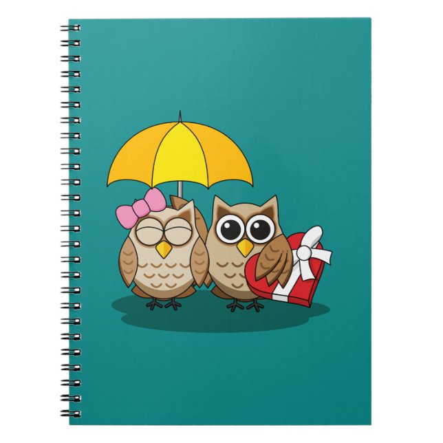 Cute Uggla Älskare w/ Umbrella & Red Chocolate Box Anteckningsbok (Framsidan)