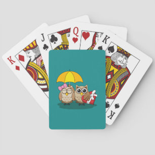 Cute Uggla Älskare w/ Umbrella & Red Chocolate Box Casinokort