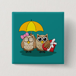 Cute Uggla Älskare w/ Umbrella & Red Chocolate Box Knapp