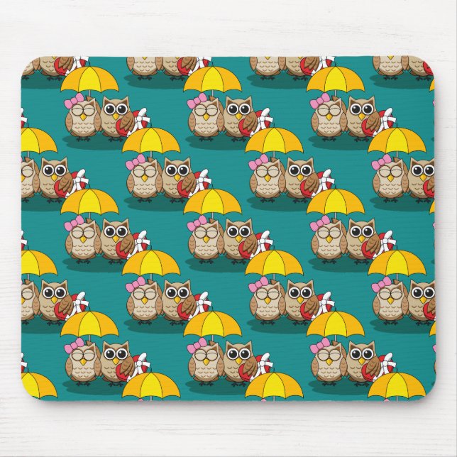 Cute Uggla Älskare w/ Umbrella & Red Chocolate Box Musmatta (Framsidan)