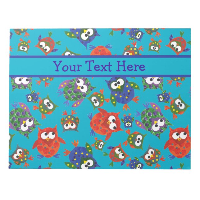 Cute Uggla Anteckningsblock eller Jotter, Red, Blu (Framsida)