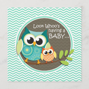 Cute Uggla; Aqua Grönt Chevron Inbjudningar