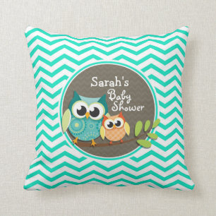 Cute Uggla; Aqua Grönt Chevron Kudde