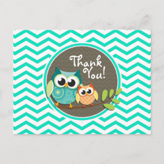 Cute Uggla; Aqua Grönt Chevron Vykort