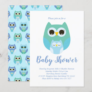 Cute Uggla Baby Shower Blue Bird Boy Inbjudningar
