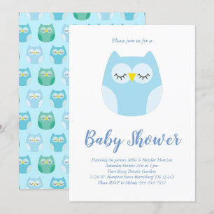 Cute Uggla Baby Shower Blue Bird Boy Inbjudningar