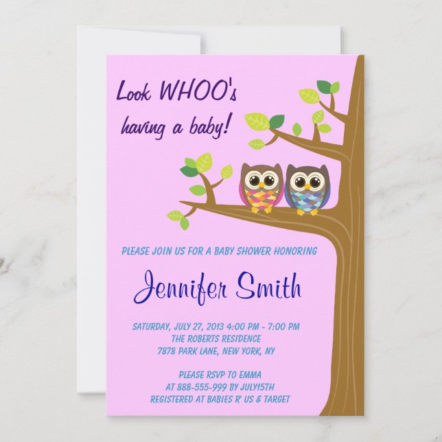 Cute Uggla Baby Shower-inbjudan Inbjudningar (Framsida)