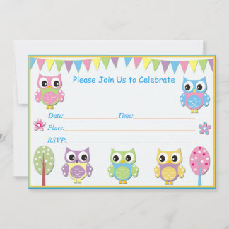 Cute Uggla Baby Shower-inbjudan Rosa & Lila Inbjudningar