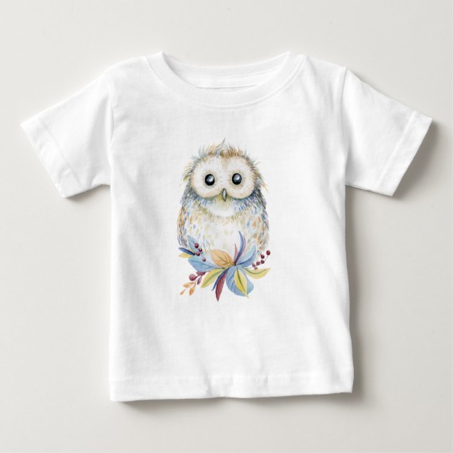 Cute Uggla beige och blue water color T Shirt (Framsida)