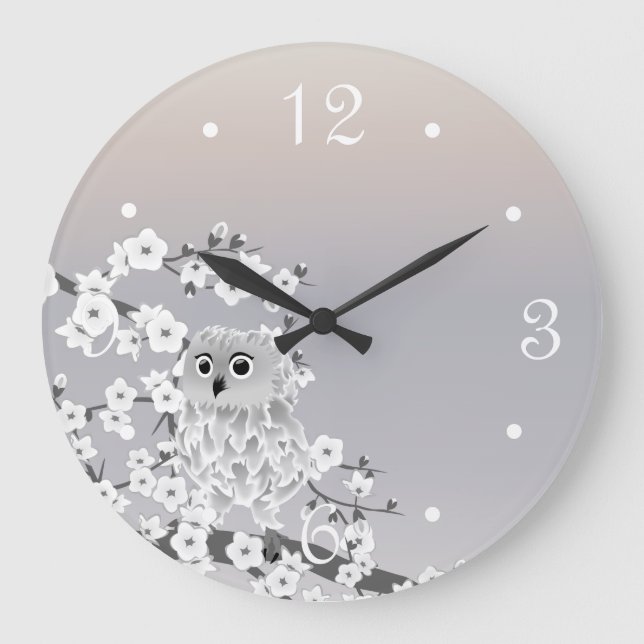 Cute Uggla Beige Taupe White Numbers Stor Klocka (Framsida)