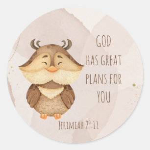 Cute Uggla Bird Scripture Jerimiah 29:11 Runt Klistermärke