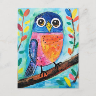 Cute Uggla Bird Watercolor Art Vykort