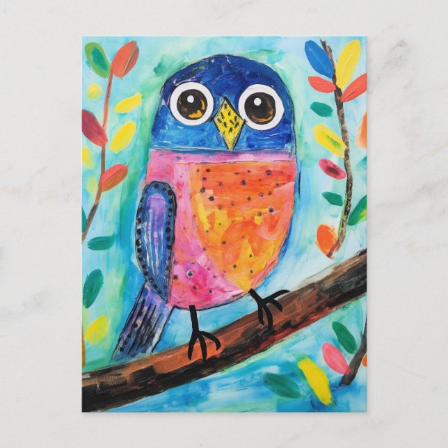 Cute Uggla Bird Watercolor Art Vykort (Framsida)