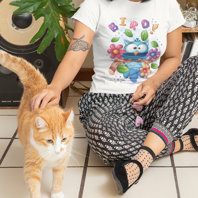 Cute Uggla Bird with Flowers T Shirt (Cute Owl Bird With Flowers T-Shirt)