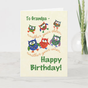 Cute Uggla Birthday Card för en morfar Kort