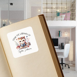 Cute Uggla Bok Stickers - bokskylt för Personlig Fyrkantigt Klistermärke