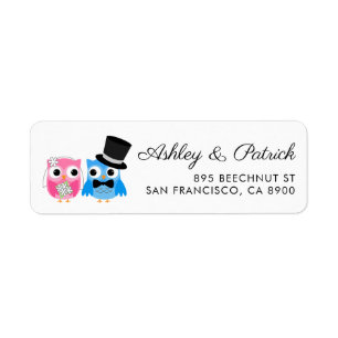 Cute Uggla Bride och Groom Bröllop Returadress Etikett
