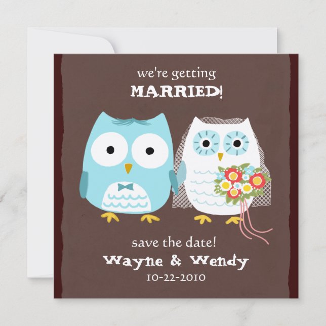 Cute Uggla Bröllop Bride and Groom Save Date Spara Datumet (Framsida)