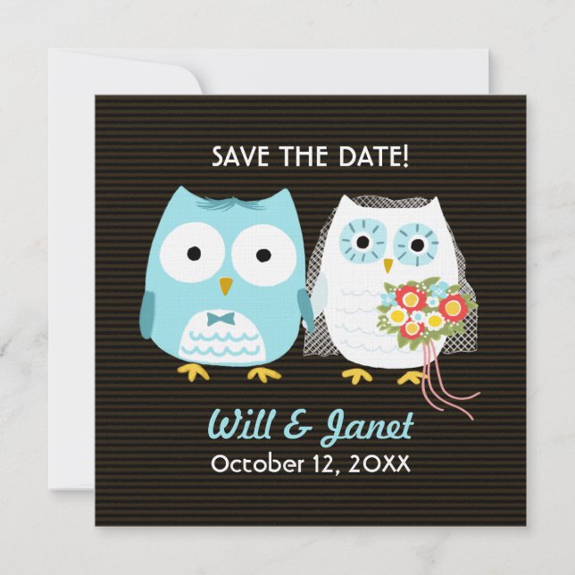 Cute Uggla Bröllop Bride and Groom Save Date Spara Datumet (Framsida)
