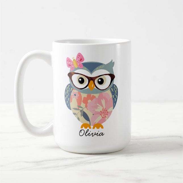 Cute Uggla Butterfly Blommigt Kaffemugg (Vänster)