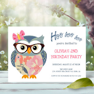 Cute Uggla Butterfly Flowers Girls Birthday Inbjudningar