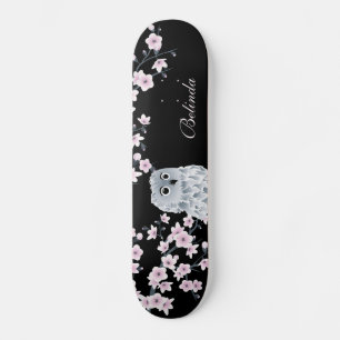 Cute Uggla Cherry Rosa Blommar Monogram Black Girl Mini Skateboard Bräda 18,5 Cm