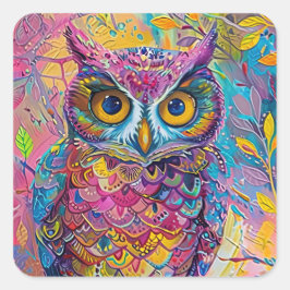 Cute Uggla Colorful Abstrakt Bird Animal Natature Fyrkantigt Klistermärke