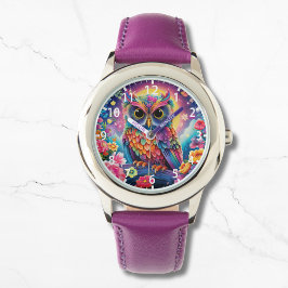 Cute Uggla Colorful Bright Blommigt Måne Kids Girl Armbandsur