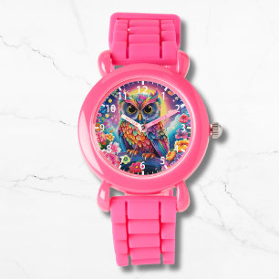 Cute Uggla Colorful Bright Blommigt Måne Kids Girl Armbandsur