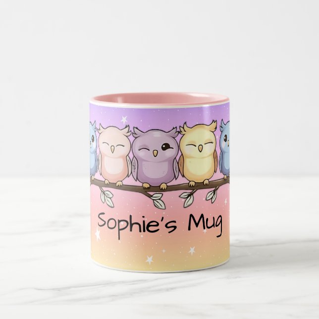 Cute Uggla: Dreamy Nights & Starry Himmel Två-Tonad Mugg (Center)