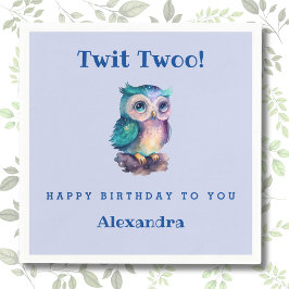 Cute Uggla Dusty Blue Woodland Animal Barns födels Pappersservett