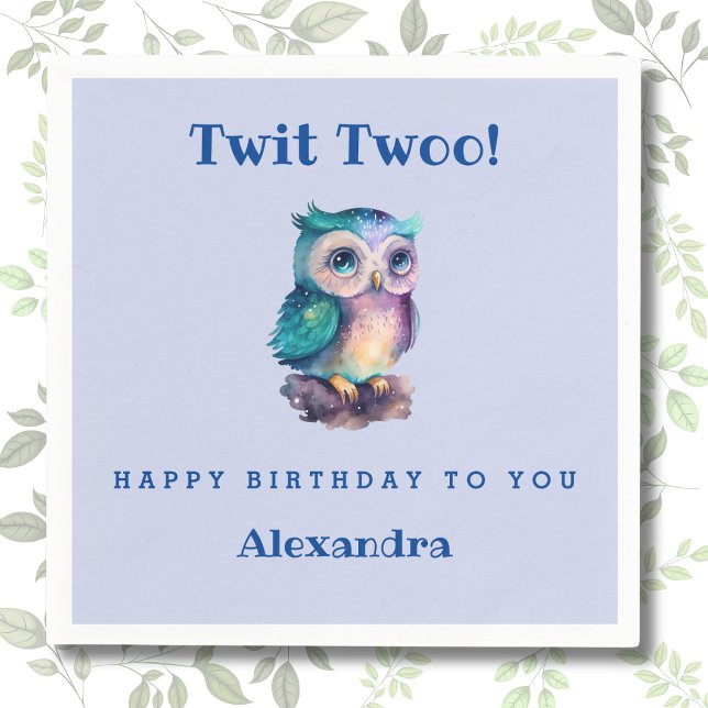 Cute Uggla Dusty Blue Woodland Animal Barns födels Pappersservett (Skapare uppladdad)