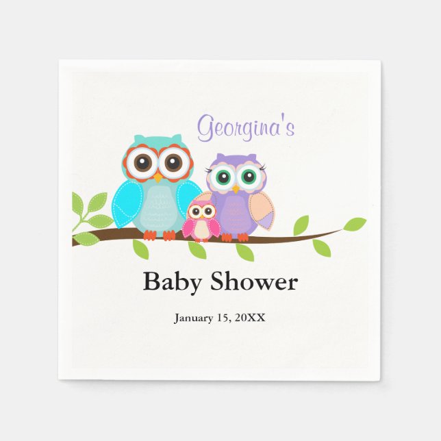 Cute Uggla Family Girl Baby Shower Napkins Pappersservett (Framsidan)