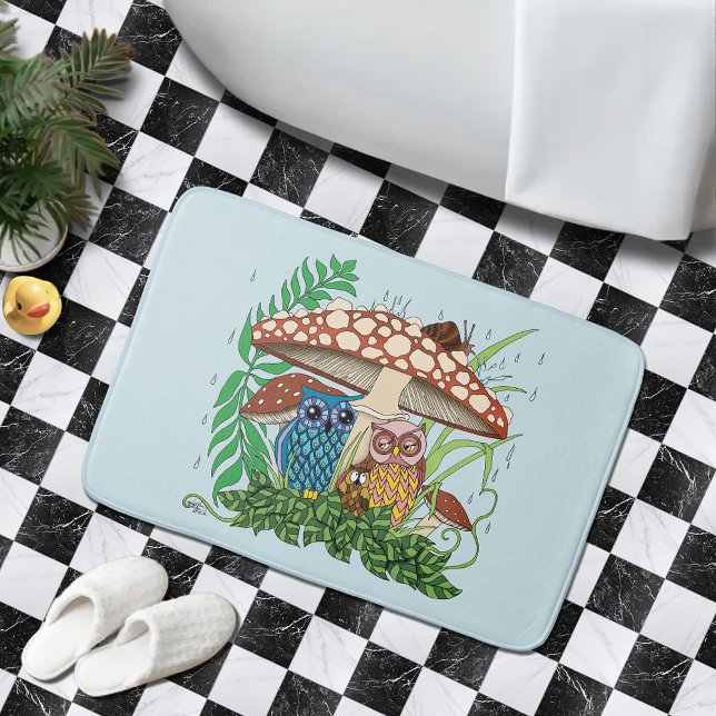 Cute Uggla Family Mushroom Rain Badrumsmatta (Skapare uppladdad)