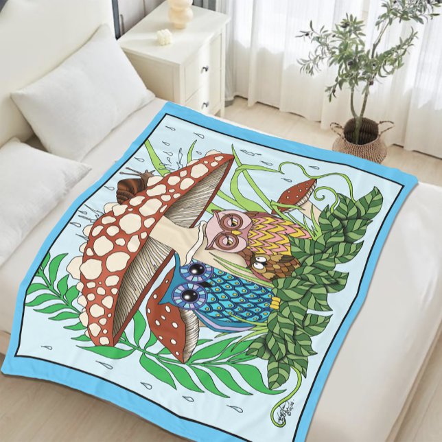 Cute Uggla Family Mushroom Rain Fleecefilt (Skapare uppladdad)