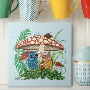 Cute Uggla Family Mushroom Rain Kakelplatta