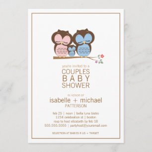 Cute Uggla Family Par Baby Shower-inbjudan Inbjudningar