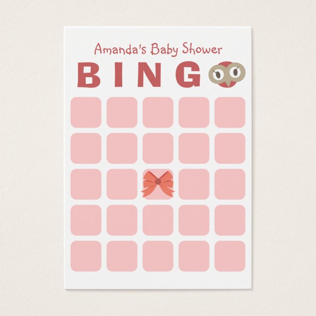 Cute Uggla Girl 5x5 Baby Shower Bingo Card Visitkort (Framsidan)