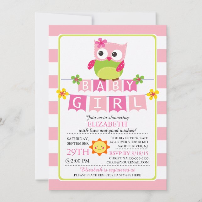 Cute Uggla Girl Baby Shower-inbjudan Inbjudningar (Framsida)