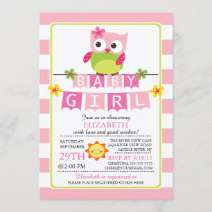 Cute Uggla Girl Baby Shower-inbjudan Inbjudningar