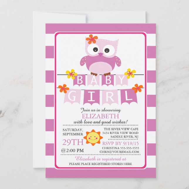 Cute Uggla Girl Baby Shower-inbjudan Inbjudningar (Framsida)