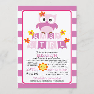Cute Uggla Girl Baby Shower-inbjudan Inbjudningar