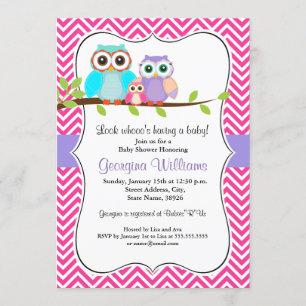 Cute Uggla Girl Baby Shower-inbjudan - Rosa Inbjudningar