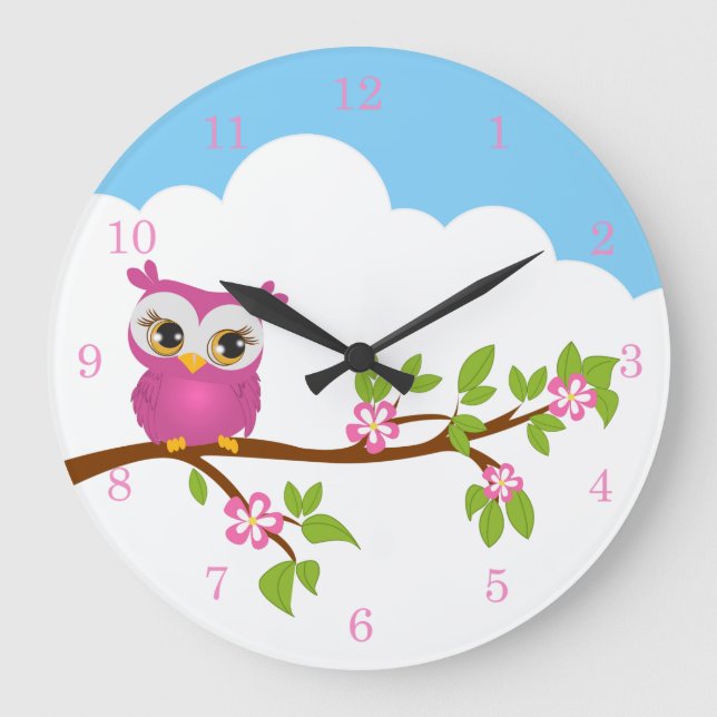 Cute Uggla Girl på ett väggskåp i Gren Stor Klocka (Framsida)