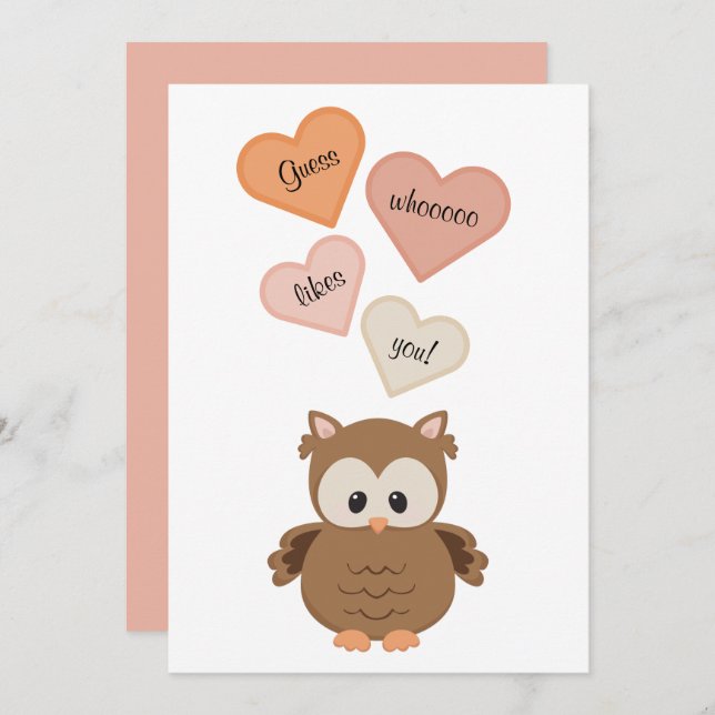 Cute Uggla gissar vem som gillar dig! Alla hjärtan Julkort (Fram/baksida)