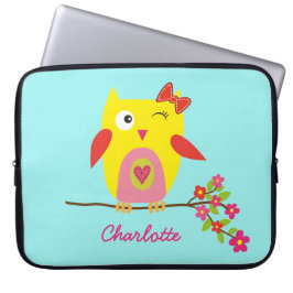 Cute Uggla Gult Rosa Flowers Personlig Namn Laptop Fodral