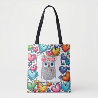 Cute Uggla Heart Tote Bag Tygkasse