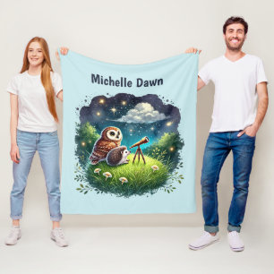 Cute uggla hedgehog star gazing älskare add namn fleecefilt