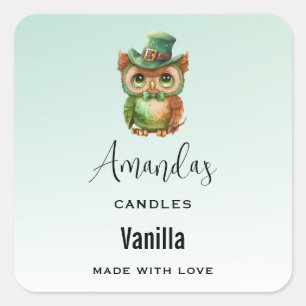 Cute Uggla i Grönt Top hat Business Fyrkantigt Klistermärke