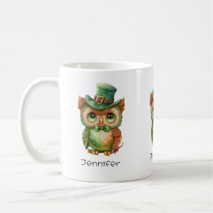 Cute Uggla i Grönt Top hat Kaffemugg